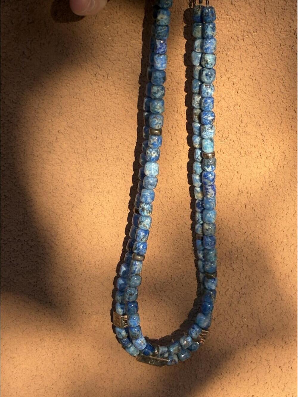 Lapis Lazuli Double Strand Necklace Sterling Silver Accent 16” 73.4g